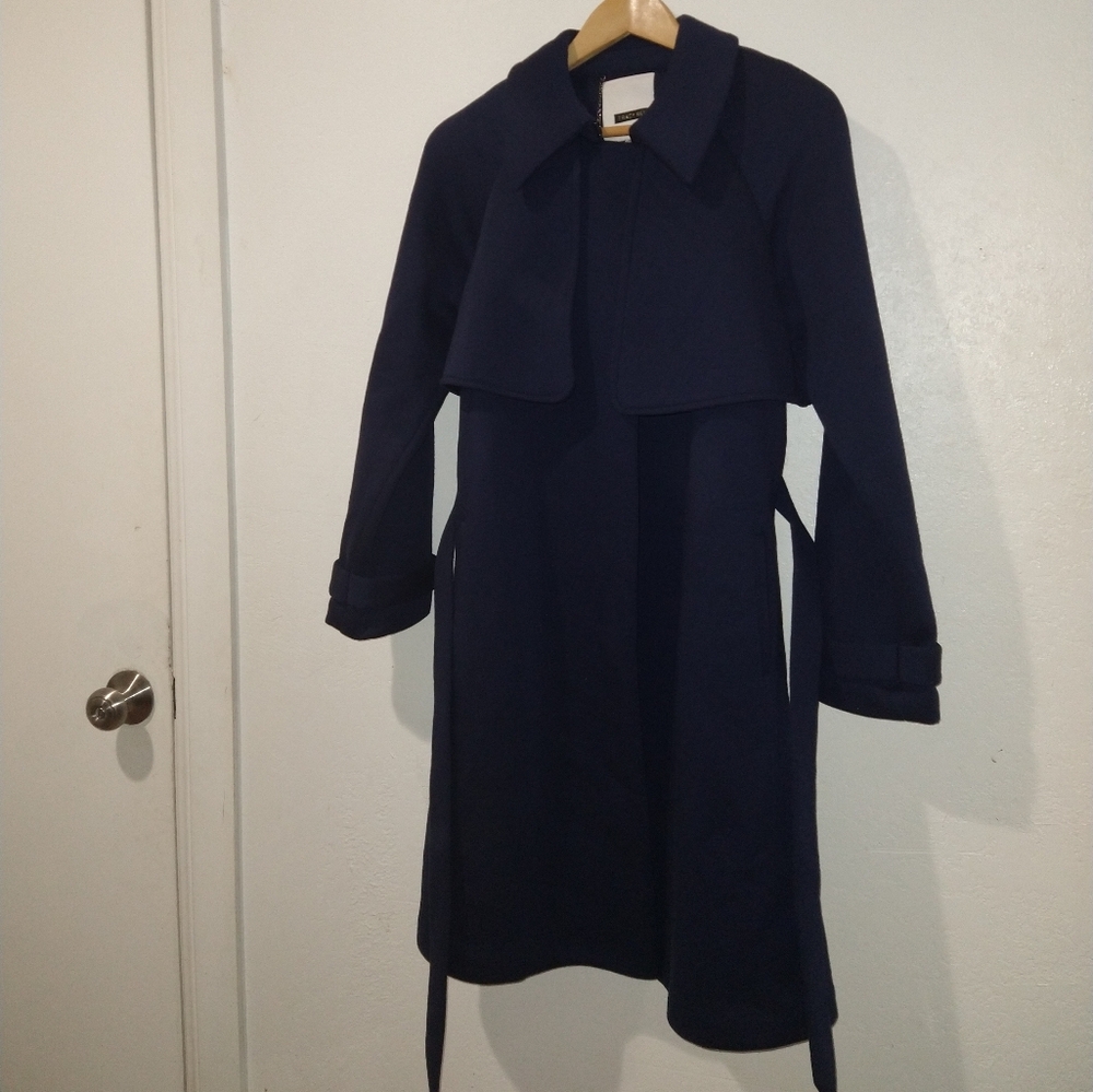 ANTHRO' TRACY REESE Blue Neoprene Trench Coat Jacket - Picture 3 of 8